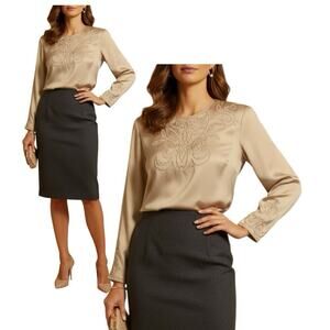 SK & Company Vintage Women's Top Size 8 Carmel Tan Long Sleeve Blouse Silky